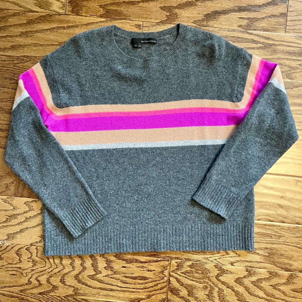 360 CASHMERE Crewneck Pullover Sweater with Multicolor Stripes